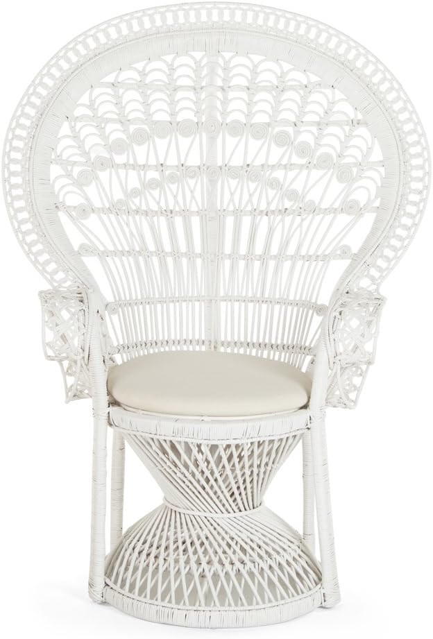 KOUBOO Grand Pecock Retro Peacock Chair in Rattan with Seat Cushion, Natural Color, Large