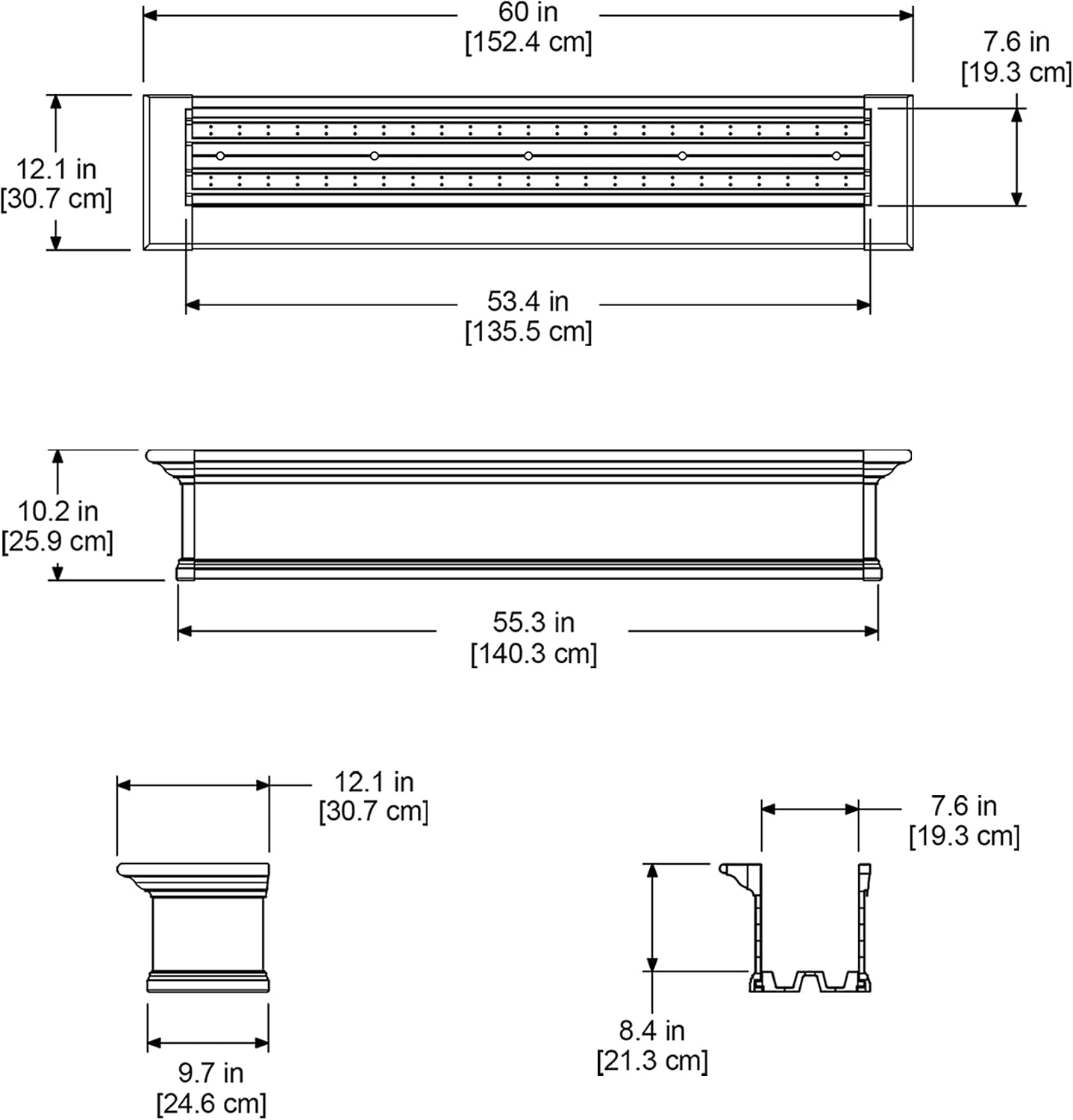 Mayne Yorkshire 60in Self-Watering Rectangular Window Box Planter, White | Self-watering, All season, Fade resistant, Customizable, Mounting brackets included, Built-in overflow, 15-year warranty