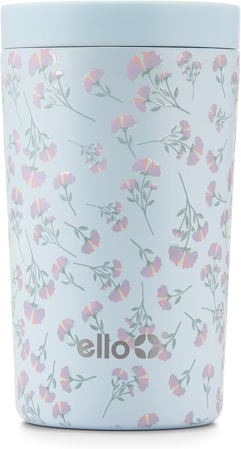 Ello Miri 16oz Insulated Stainless Steel Travel Mug with Slider Lid, Black Marble