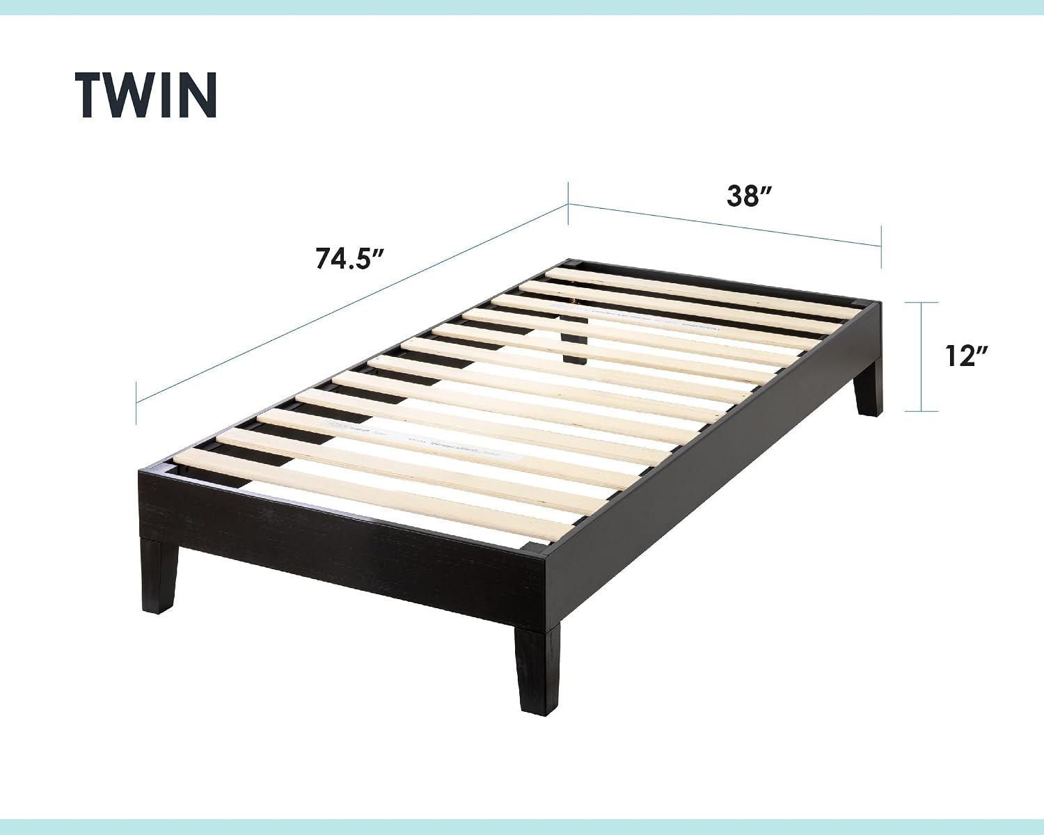 Mellow Naturalista Classic - 12 Inch Solid Wood Platform Bed with Wooden Slats, No Box Spring Needed, Easy Assembly, Queen, Pine