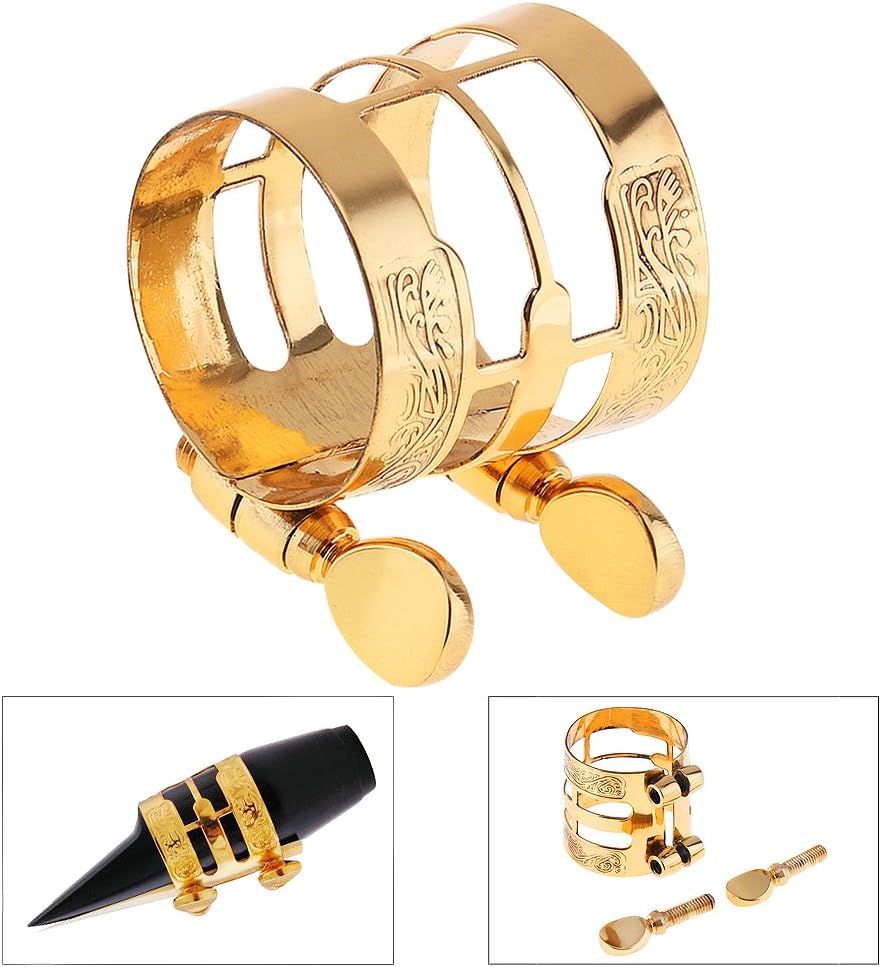 Alto Saxophone Mouthpiece Ligature, Gold, Universal, Brass Metal, E Flat, Saxophone Ligature