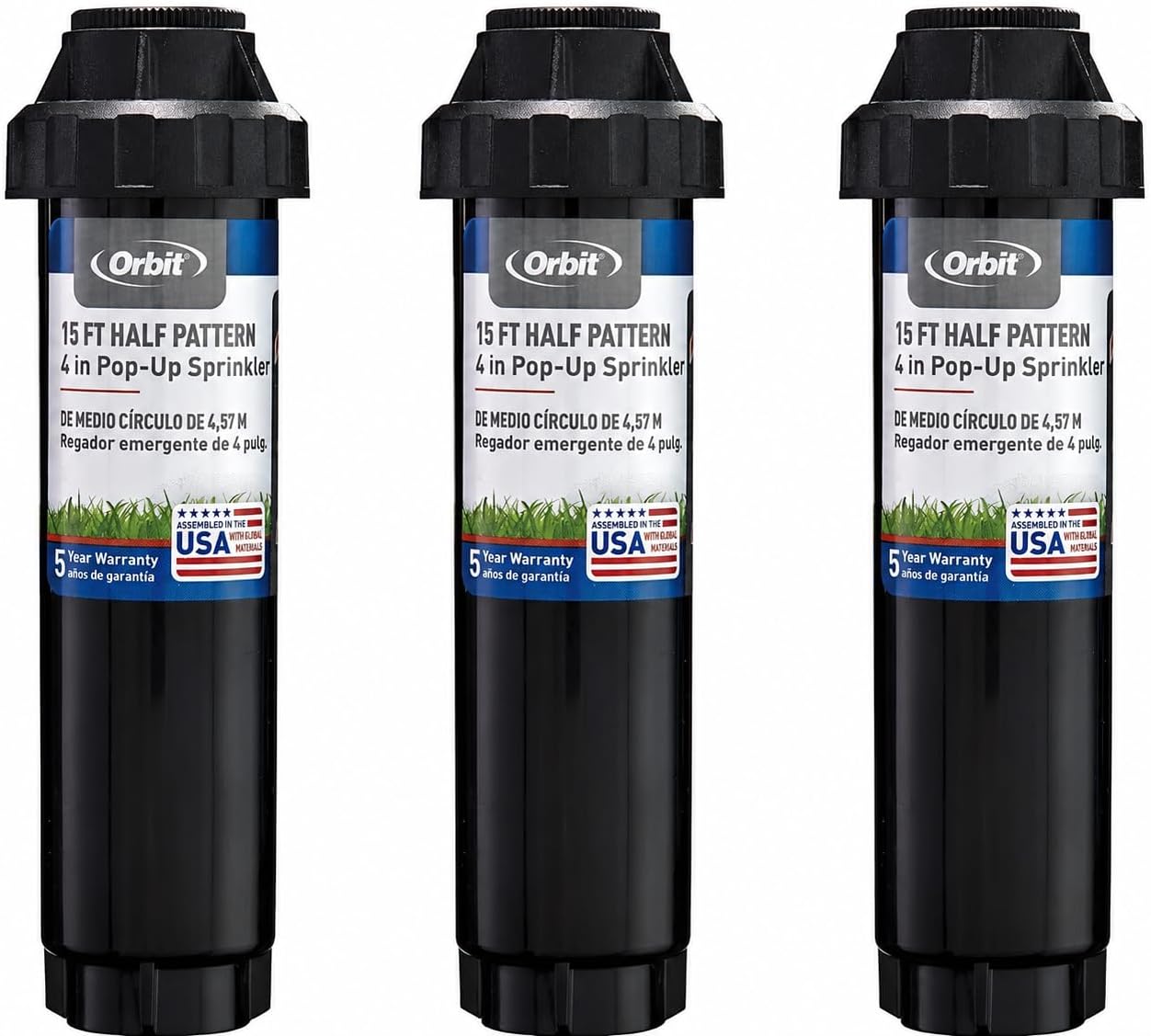 3-Pack Orbit 54345 4" Pop-Up Spray Head Sprinkler with Half Pattern Nozzle