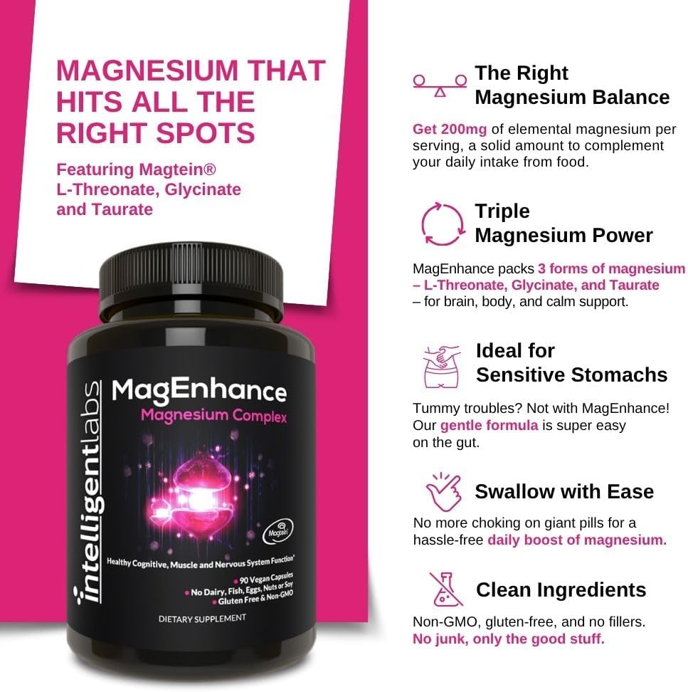 MagEnhance Magnesium Complex, Magtein® L-Threonate, Glycinate for Sleep | Magtein® L-Threonate, Glycinate & Taurate for Sleep, Brain Health