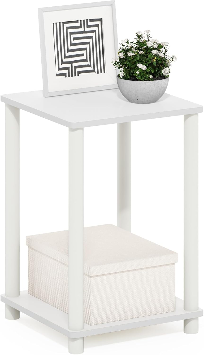 Furinno Turn-N-Tube End Table Corner Shelves, Set of 2, Dark Cherry/Black | Stackable Modern End Table with Open Shelf, Night Stand, Bedside Table, for Living Room, Bedroom