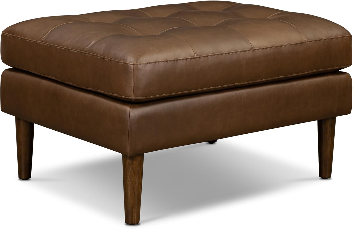 Poly & BARK 55" Tufted Leather Bed Bench for Bedroom End of Bed - Living Room Entry Way Bench - Pure Italian Leather Upholstery with a Solid Wood Frame - Ottoman Bench with Wooden Legs - Cognac Tan