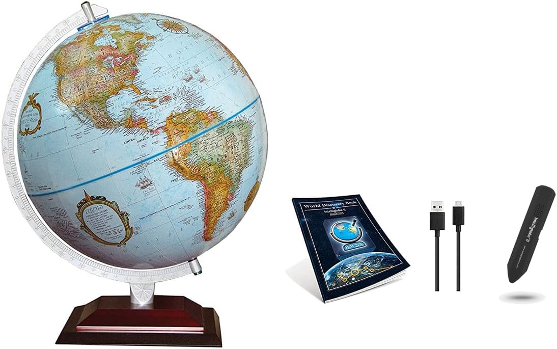 Replogle Aragon Globe, 12" Desktop World Globe, Raised Relief, Up-to-date Cartography, Smart Intelli-enabled World Map, Made in the USA, Blue
