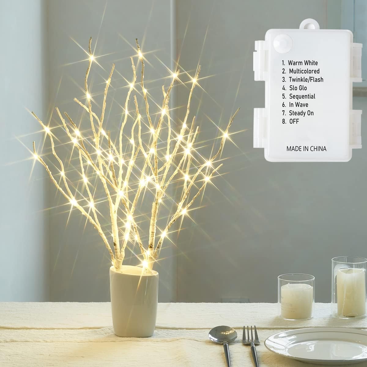 Fudios Lighted Branches with Timer 70 LED Fairy Lights 18in Battery Operated, Willow Branches with Lights for Vase Christmas Holiday Home Decor