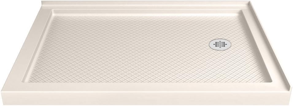 DreamLine SlimLine 34 in. D x 48 in. W x 2 3/4 in. H Right Drain Double Threshold Shower Base in White, DLT-1034482