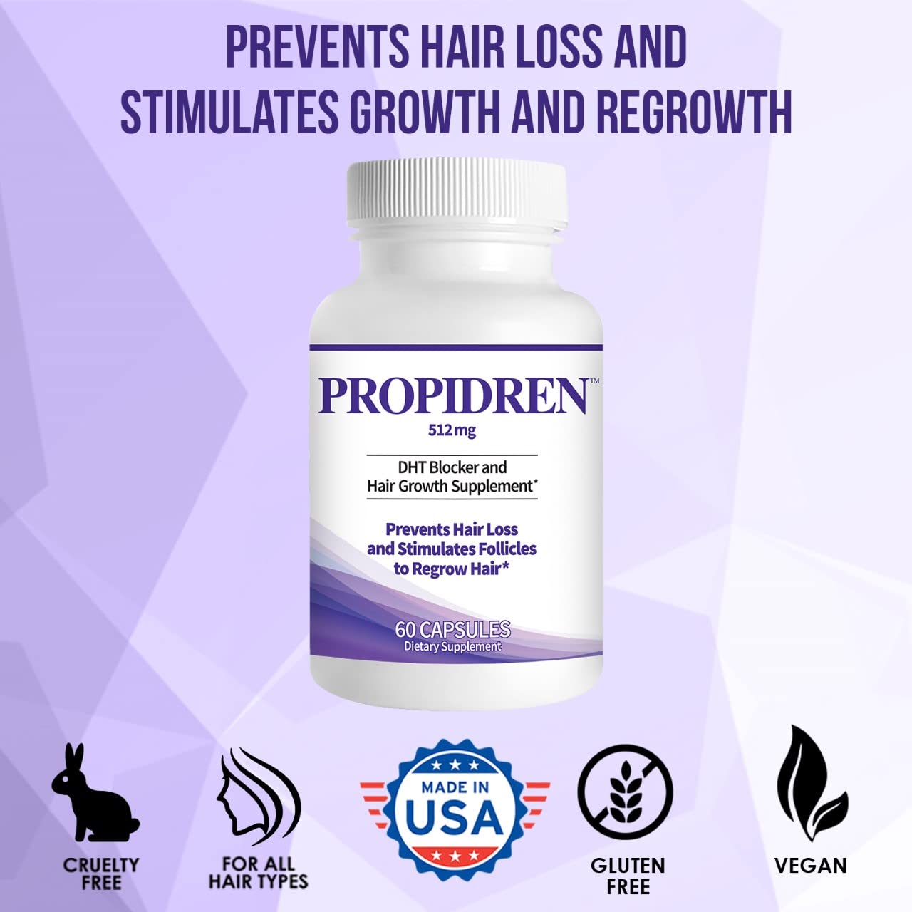 Propidren DHT Blocker & Hair Growth Pills To Stop Hair Loss and Regrow Hair | Hair Vitamins for Men & Women, Regrowth, DHT Blocking, Thinning Hair
