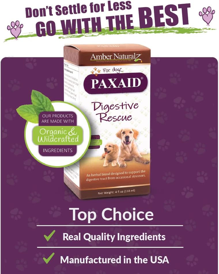 Amber NaturalZ Paxaid Dog Digestive Rescue Drops, Herbal, 1 FL OZ | Herbal digestive support drops for dogs & puppies; supports gut health, firm stools, normal appetite; USA-made
