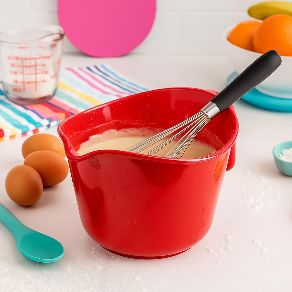 Reston Lloyd, Batter Bowl With Pour Spout, Non-Slip Base, Erogonomic Space Saving Detachable Handle, 2 QT Heavy Duty BPA-Free Microwave & Dishwasher Safe, Plum