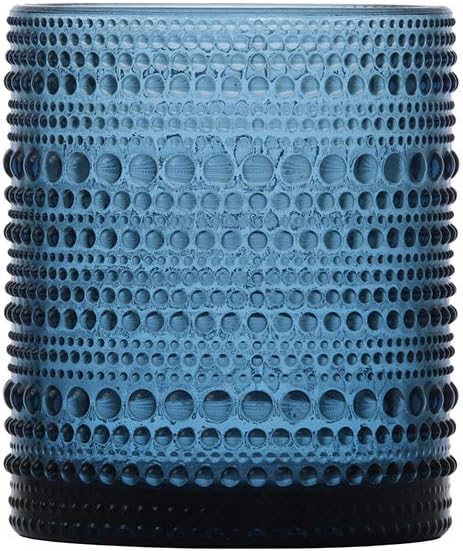 FORTESSA Jupiter Beaded Hobnail Glass Vintage Themed Drinkware Set, 10 Ounce Double Old Fashioned Glass (Set of 6), Dishwasher-Safe, Blue