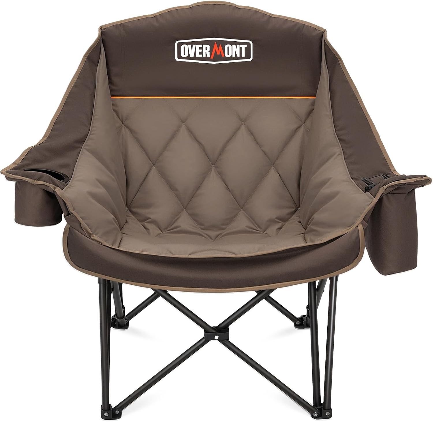 Overmont Oversized XL Camping Chair for Adults - 500lbs Support Heavy-Duty Padded Folding Chair with Side Pocket Cup Holder Cooling Bag for Outdoor Sports Garden Beach Fishing Lawn Black
