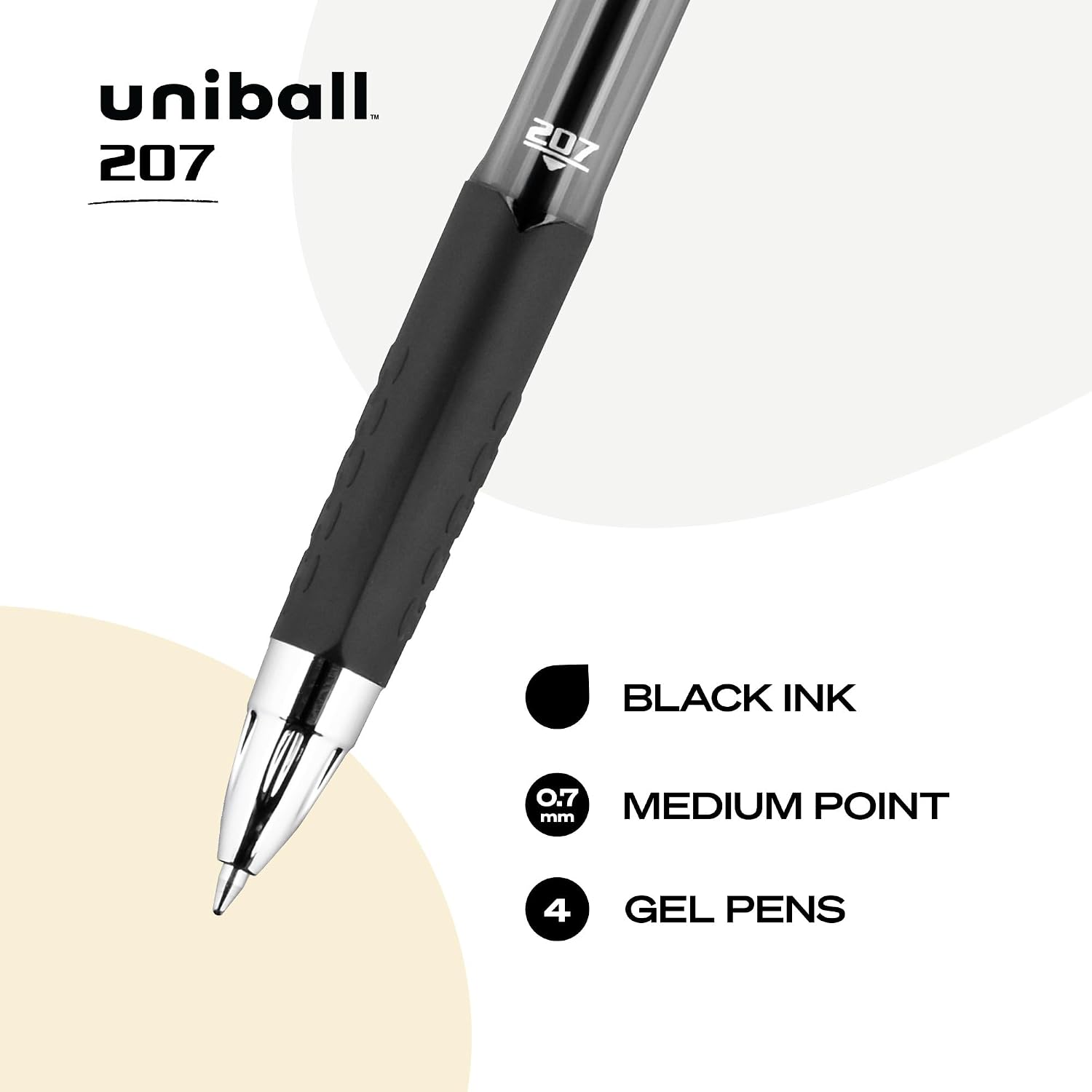 uniball™ 207 Gel Pens, Black Ink, 0.7mm Medium Point, Retractable, 12 Count | Smooth Writing, Fraud-Resistant, uni Super Ink™