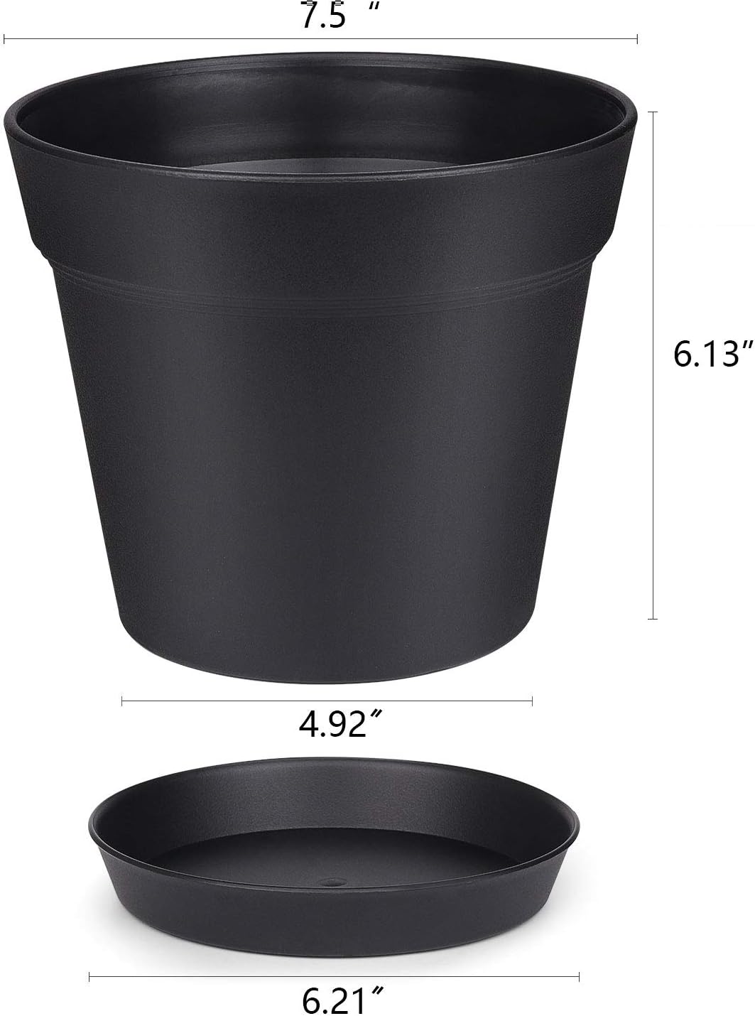 homenote 7.5 Inch Plastic Flower Pots with Drainage Holes and Trays (8 Pcs)