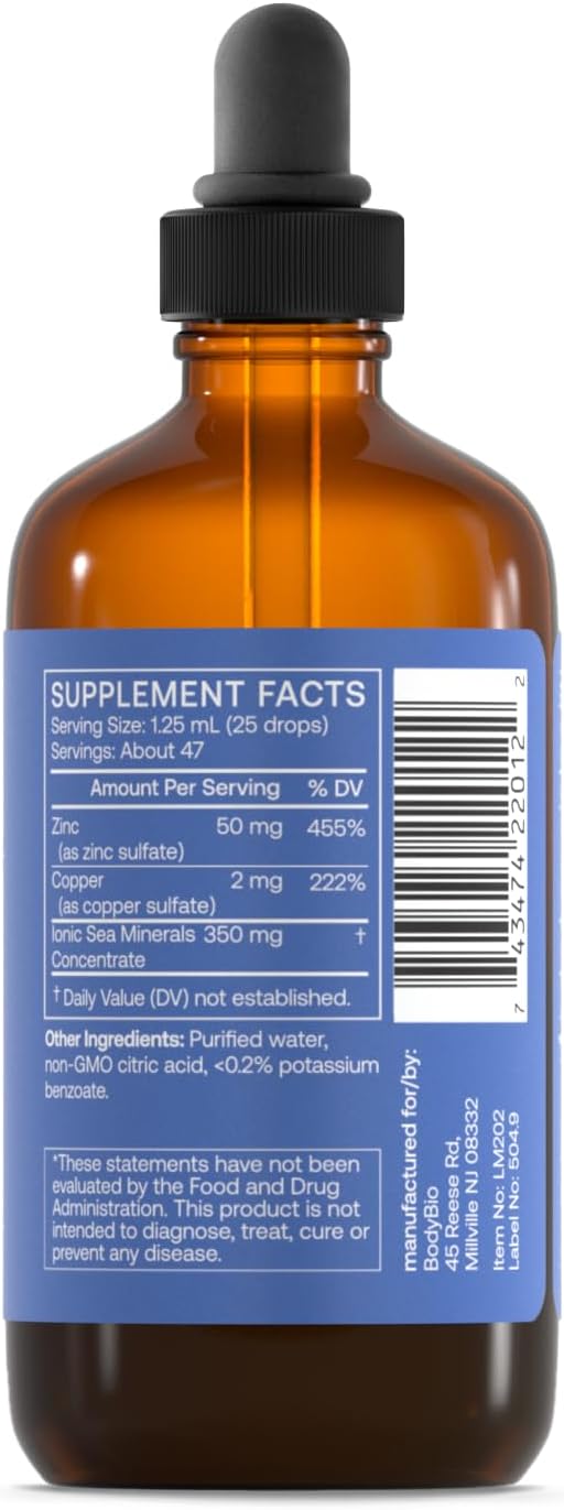 BodyBio Liquid Zinc - Concentrated Antioxidant for Immune & Cell Health | Liquid Zinc Supplement for Adults & Kids