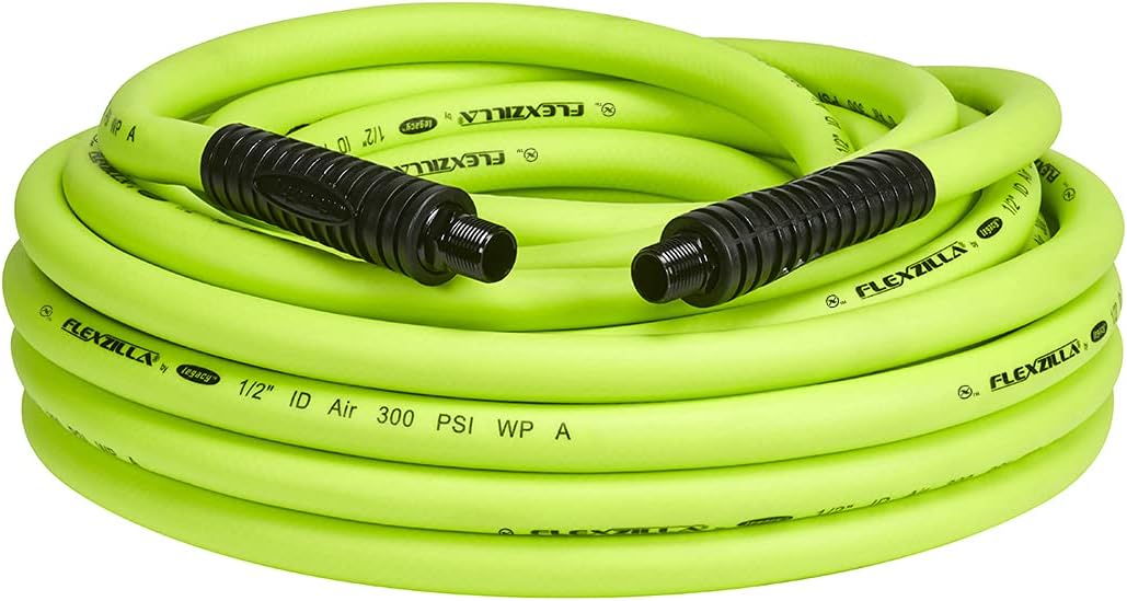 Flexzilla Air Hose, 3/8 in. x 50 ft., 3/8 in. MNPT Fittings, Heavy Duty, Lightweight, Hybrid, ZillaGreen - HFZ3850YW3