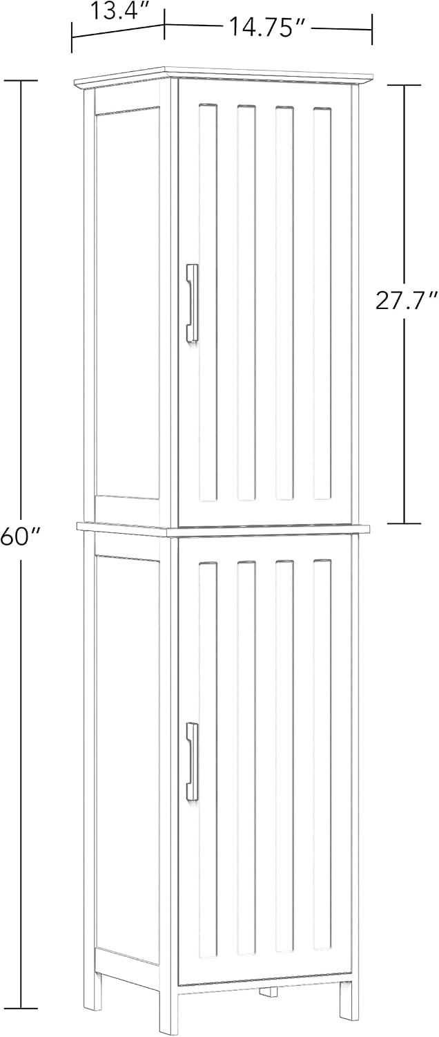 RiverRidge Monroe Tall 2-Door Bathroom Linen Cabinet, White | Soft Close Hinges, Adjustable Shelves, Matte Black Handles, Modern Farmhouse Style