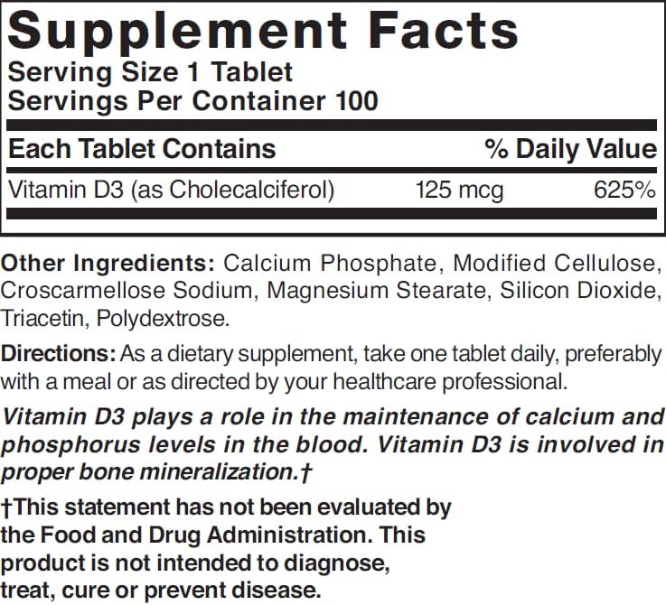 Nature's Blend Vitamin D3, 5000 IU 100 Tablets