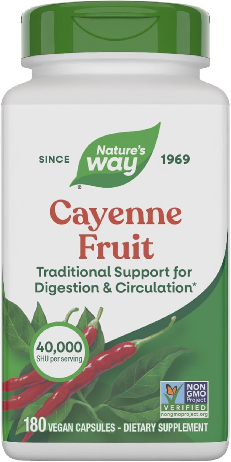 Nature's Way Cayenne Fruit Capsules, 450 mg Cayenne Pepper, Vegan, 180 ct | Traditional Digestion & Circulation Support*, Dietary Supplement, Non-GMO