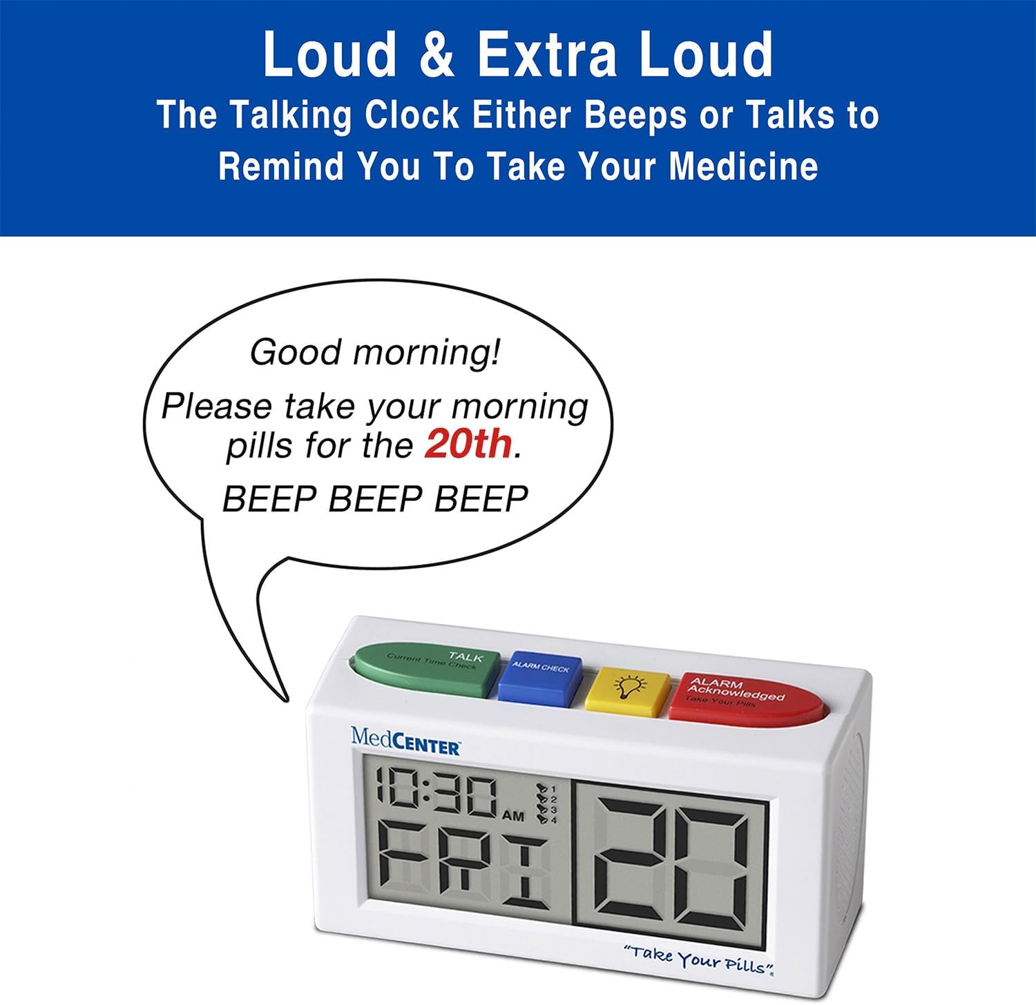 MedCenter 31-Day Pill Organizer System with 4-Time Talking Alarm