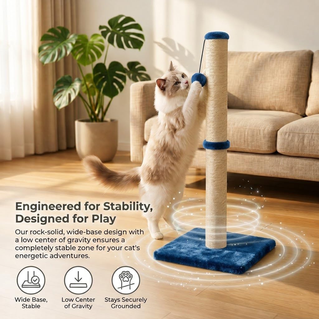 Dimaka 29" Height Tall Cat Scratching Post, Claw Scratcher with Sisal Rope and Covered with Soft Smooth Plush, Vertical Scratch [Full Strectch] for Standard Size Cats(Grey, 29 inches for All Cats)