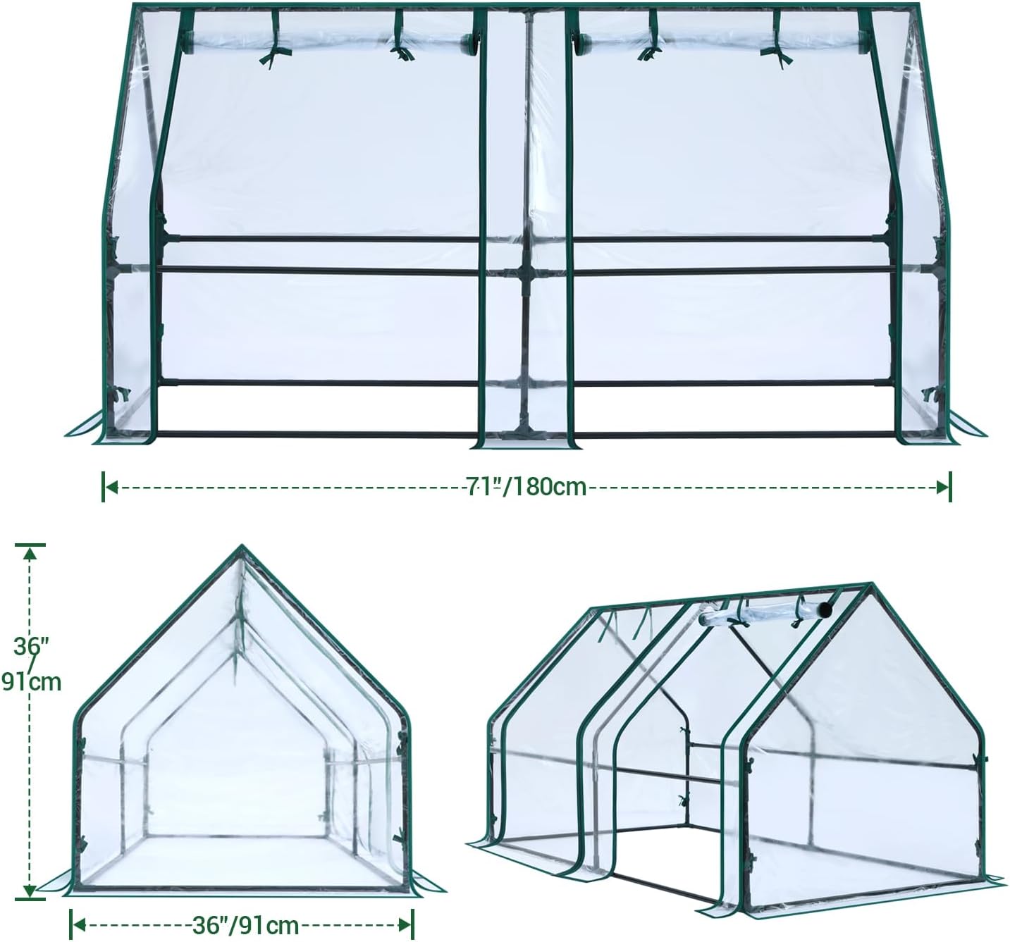 Ohuhu Portable Mini Greenhouse, 71"x36"x36" Greenhouses for Outdoors with Dual Large Zipper Doors & Ground Stakes