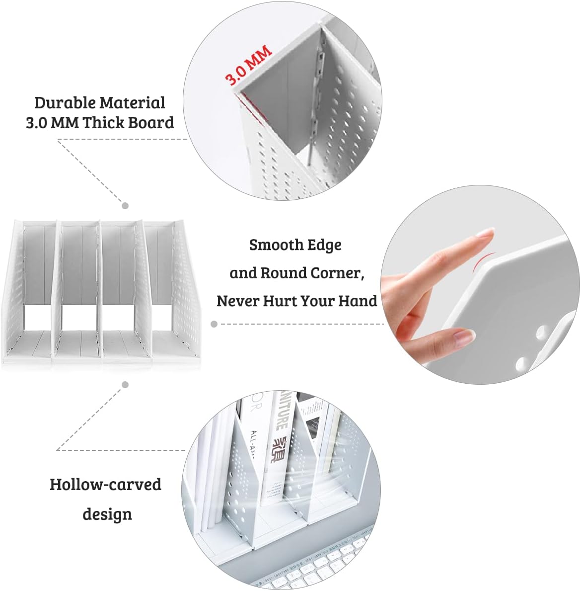 SAYEEC Collapsible Magazine Holder Plastic Desktop 4 Compartment File Rack Magazine Organizer Vertical File Divider Sorter Storage Document