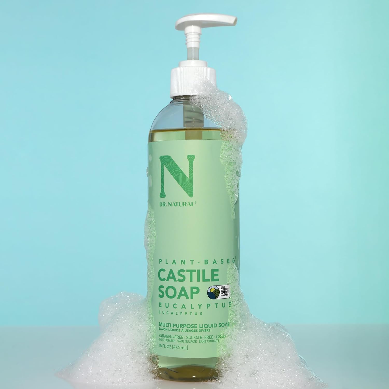 Dr. Natural Castile Liquid Soap - Multi-Use Body Wash, Shampoo and Face Wash - Hydrating Body Soap for Skin, Hair, Pets and Home - Eucalyptus - 32 oz