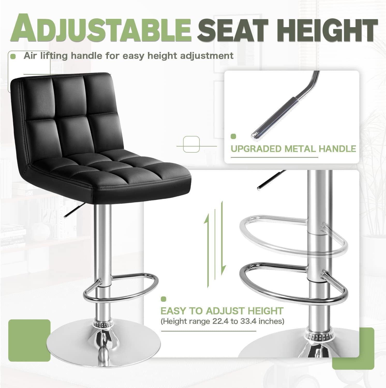 Furmax Bar Stools Modern Pu Leather Swivel Adjustable Hydraulic Bar Stool Square Counter Height Stool Set of 2 (White)