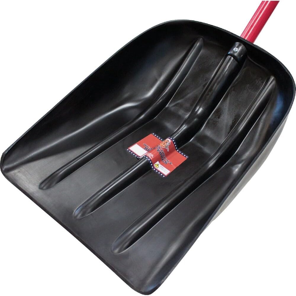 Snow Mulch Scoop Shovel Fiberglass Handle, Made in USA | Poly scoop, 18"x14"x4" head, 54" total, 3 lbs, D-grip, fiberglass handle, polyester veil