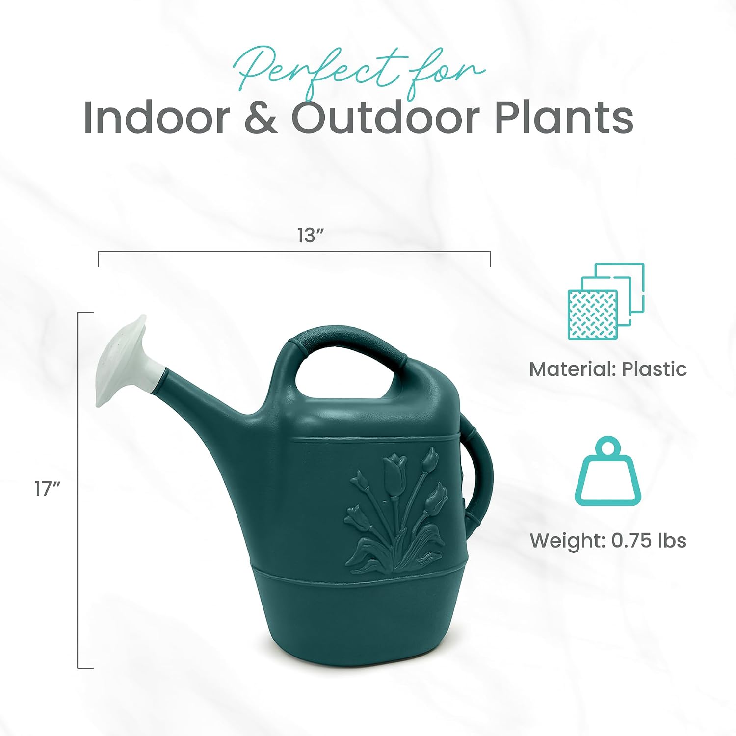 Union Products 63066 2 Gallon Plastic Indoor/Outdoor Watering Can w/Tulip Design for Garden, Potted Plants, & Patio Pots, Caribbean Blue