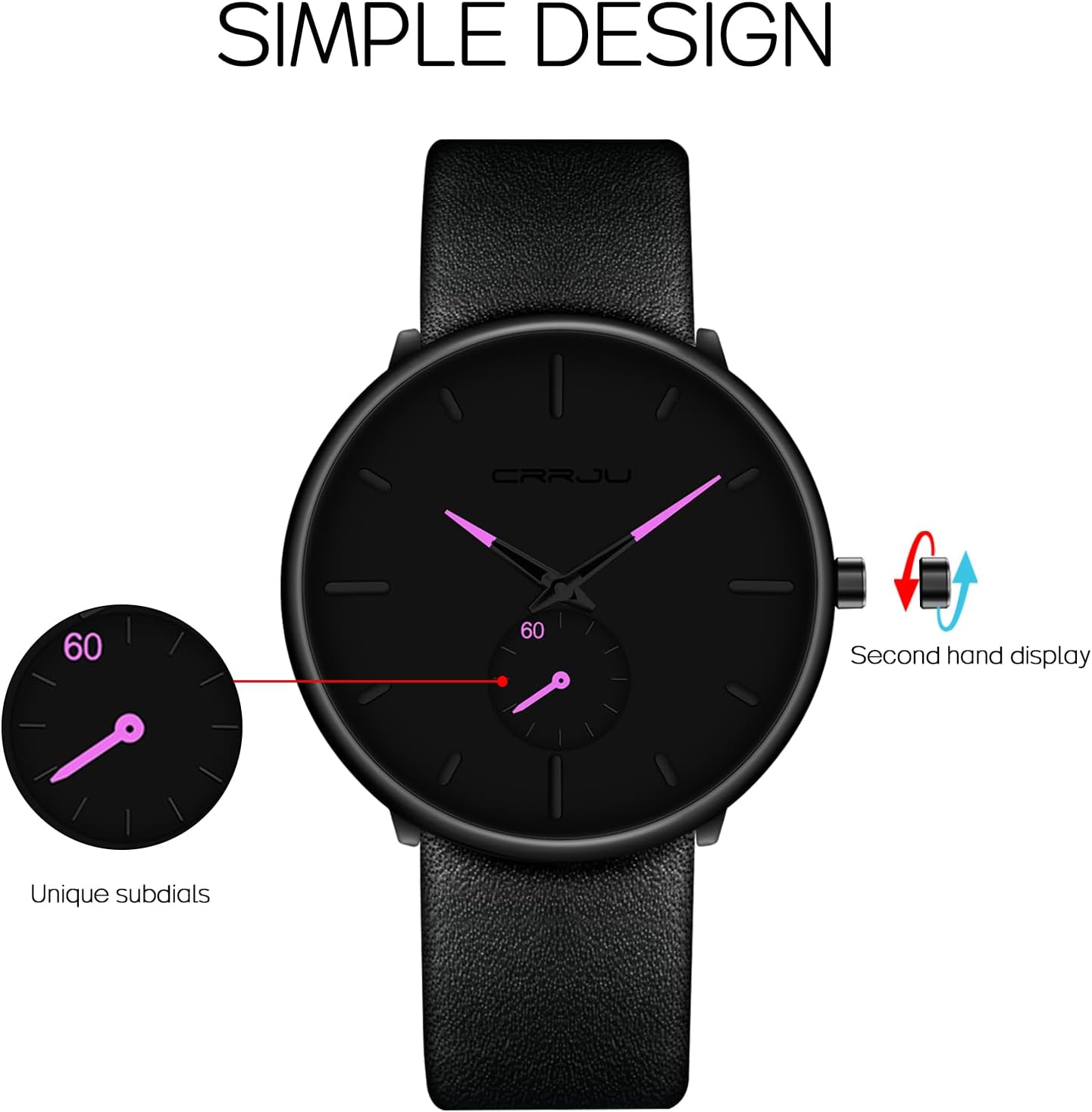 Mens Watches Ultra-Thin Minimalist Waterproof-Fashion Wrist Watch for Men Unisex Dress with Leather Band