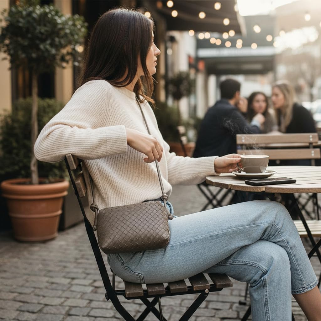 Woven Crossbody Bag for Women: Vegan Leather Handbag for Leisure | Classic Handwoven Bag For Style - Compact Design, Lightweight, Minimalist Style, Fits Phone, Cards & Key, Ideal for Daily Use