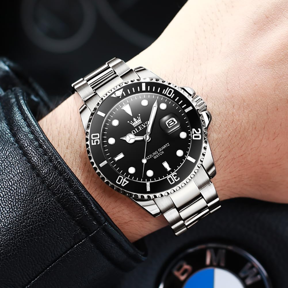 OLEVS Luxury Watches for Men Big Stainless Steel Waterproof Quartz Analog