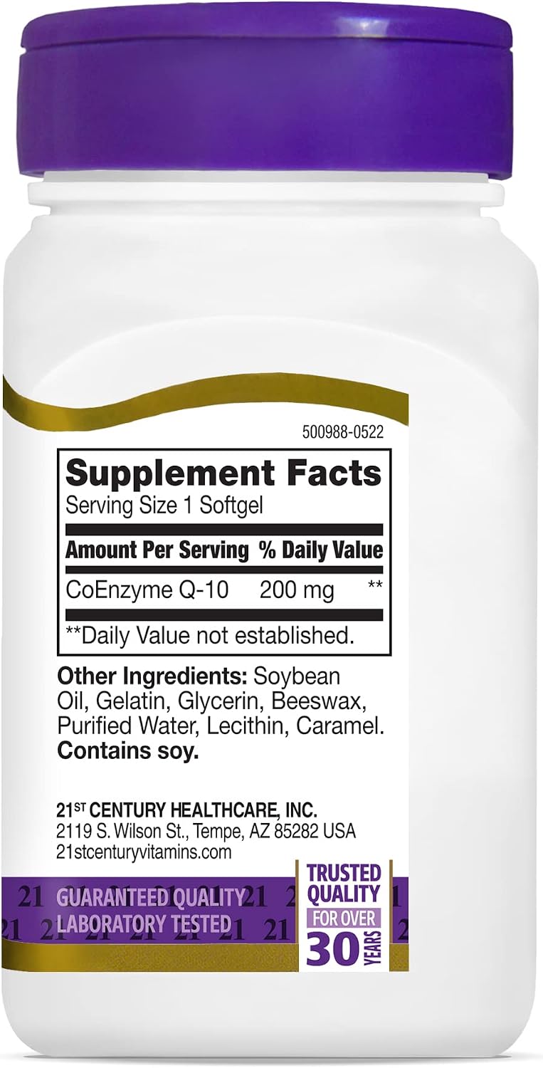 21st Century CoQ10 200mg Softgels, Heart & Antioxidant, 90 Count | Coenzyme Q10 200 mg Fast-Release Liquid Softgels, Heart Health & Antioxidant Support, Gluten Free, No Artificial Colors