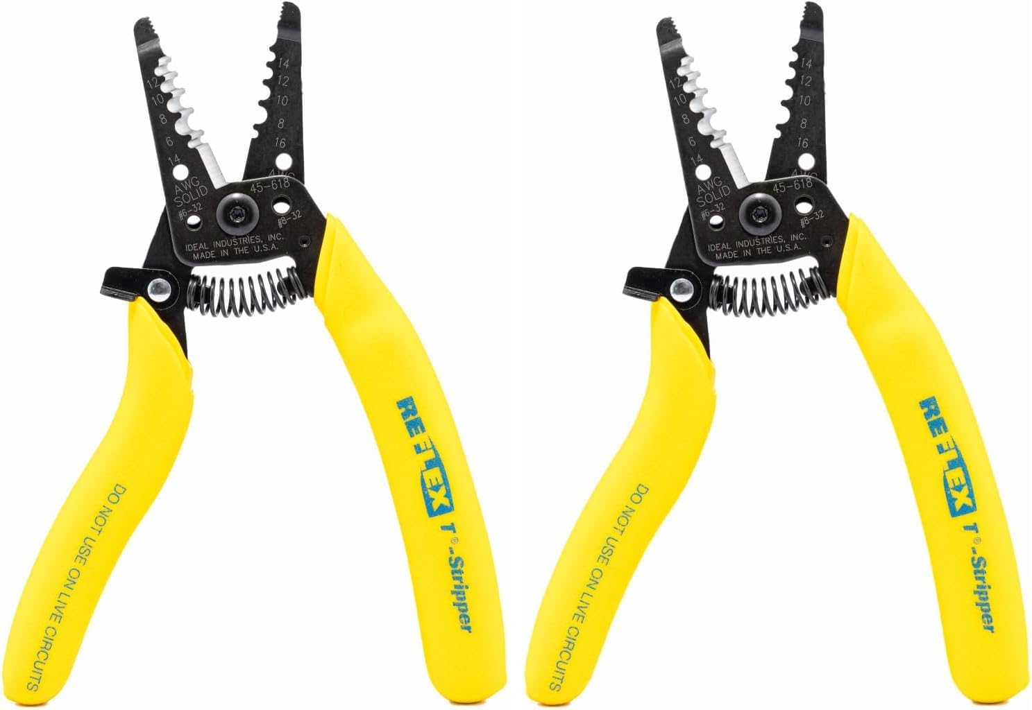 IDEAL Electrical Reflex Super T-Stripper Wire Strippers, 8–16 AWG Solid, 10–18 AWG Stranded, Ergonomic Wire Cutter and Stripping Tool with Textured Sleeves, Locking Handle