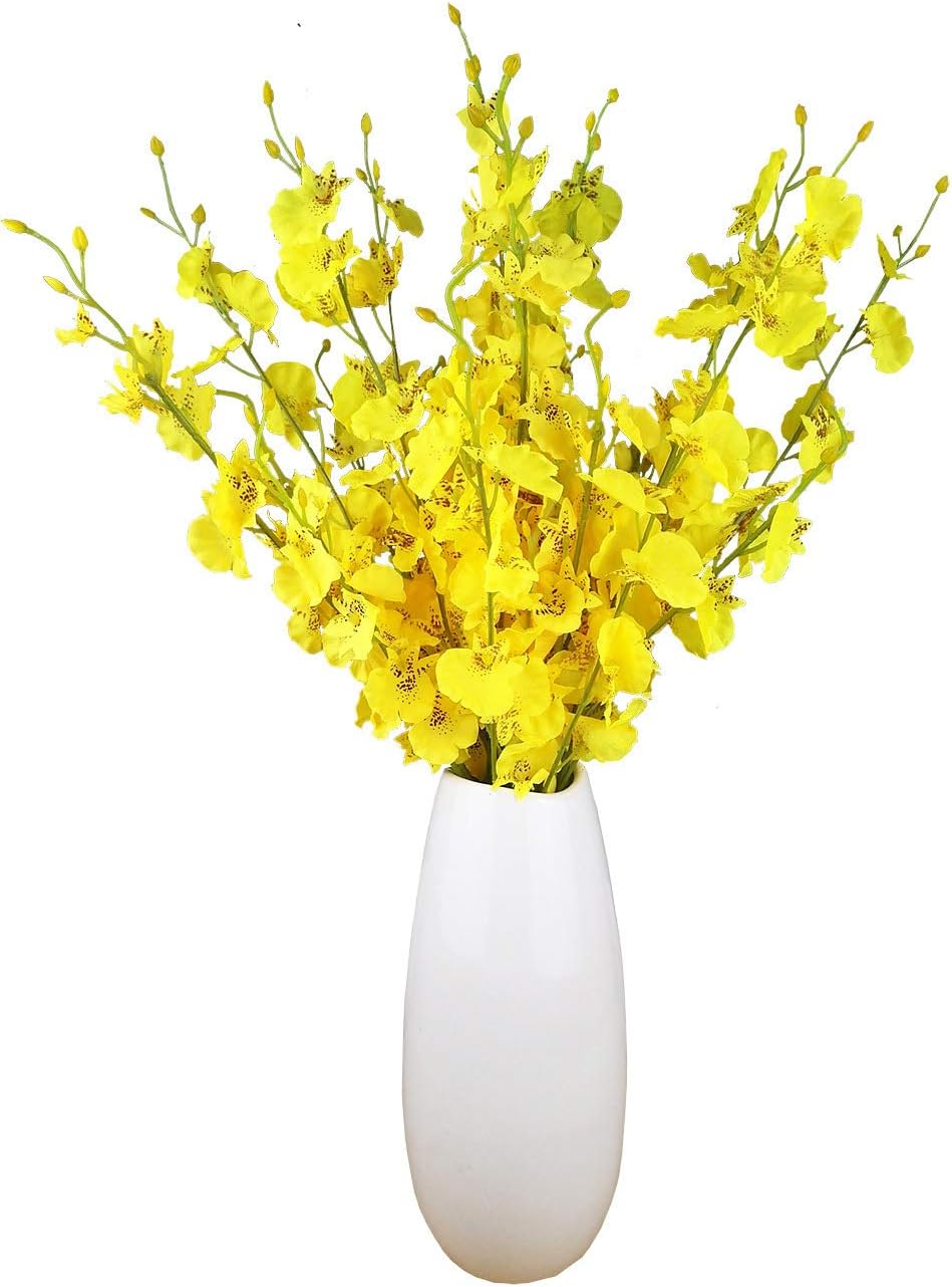 Yellow Artificial Flowers Orchids Silk Fake Flowers in Bulk, 12 Pcs (Each 38.5”), for Wedding Festive Party Home Office Decoration, No Include Vase