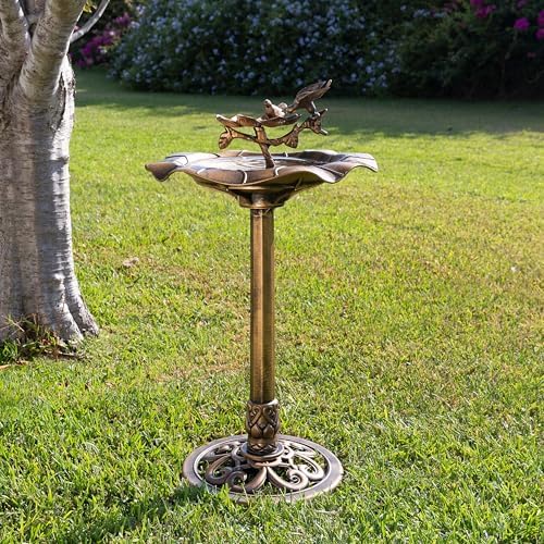 Alpine Corporation 33" Tall Outdoor Lotus Birdbath Yard Statue, Stunning Garden Accent to Attract Birds - Durable Polypropylene Construction for Patio, Deck, or Yard, Green