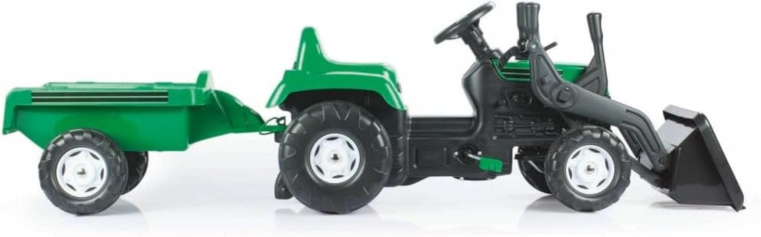 DOLU Pedal Operated Ride On Tractor for Kids with Full Ranchero Trailer, Indoor Outdoor Toy Vehicle with Front Loader & Hauling Trailer for Ages 3–6