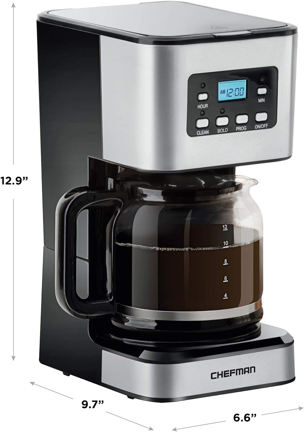 Chefman 12-Cup Programmable Coffee Maker, Electric Brewer, Auto Shut Off, Digital Display w/Auto-Brew Function, Anti-Drip Pot