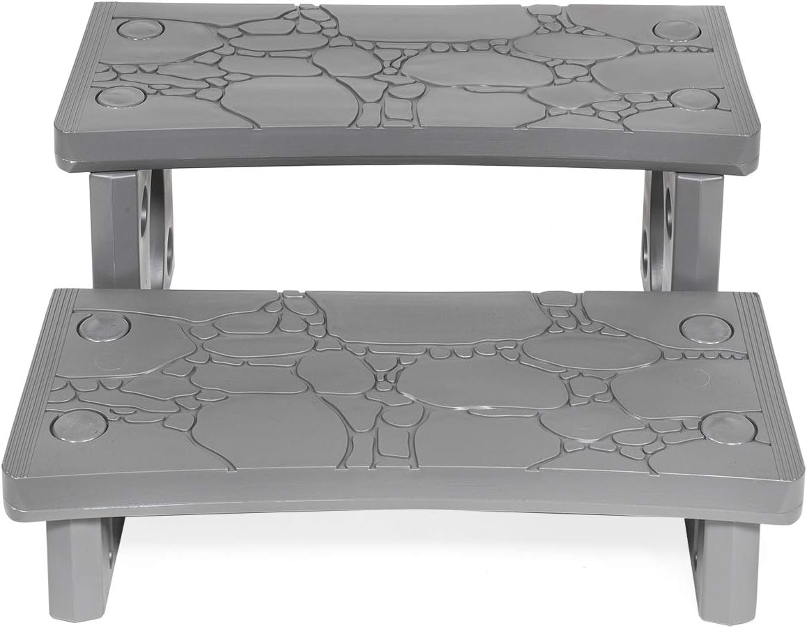 XtremepowerUS Premium Multi Purpose 2-Step Spa Hot Tub RV Campers Deck Steps Deck, Spa, Hot Tub, Bathtub, Swimming Pool Sided Step Non-Slip Steps for Outdoor/Indoor (Gray)