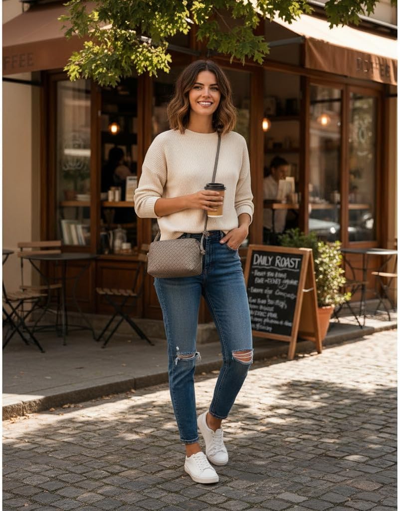 Woven Crossbody Bag for Women: Vegan Leather Handbag for Leisure | Classic Handwoven Bag For Style - Compact Design, Lightweight, Minimalist Style, Fits Phone, Cards & Key, Ideal for Daily Use