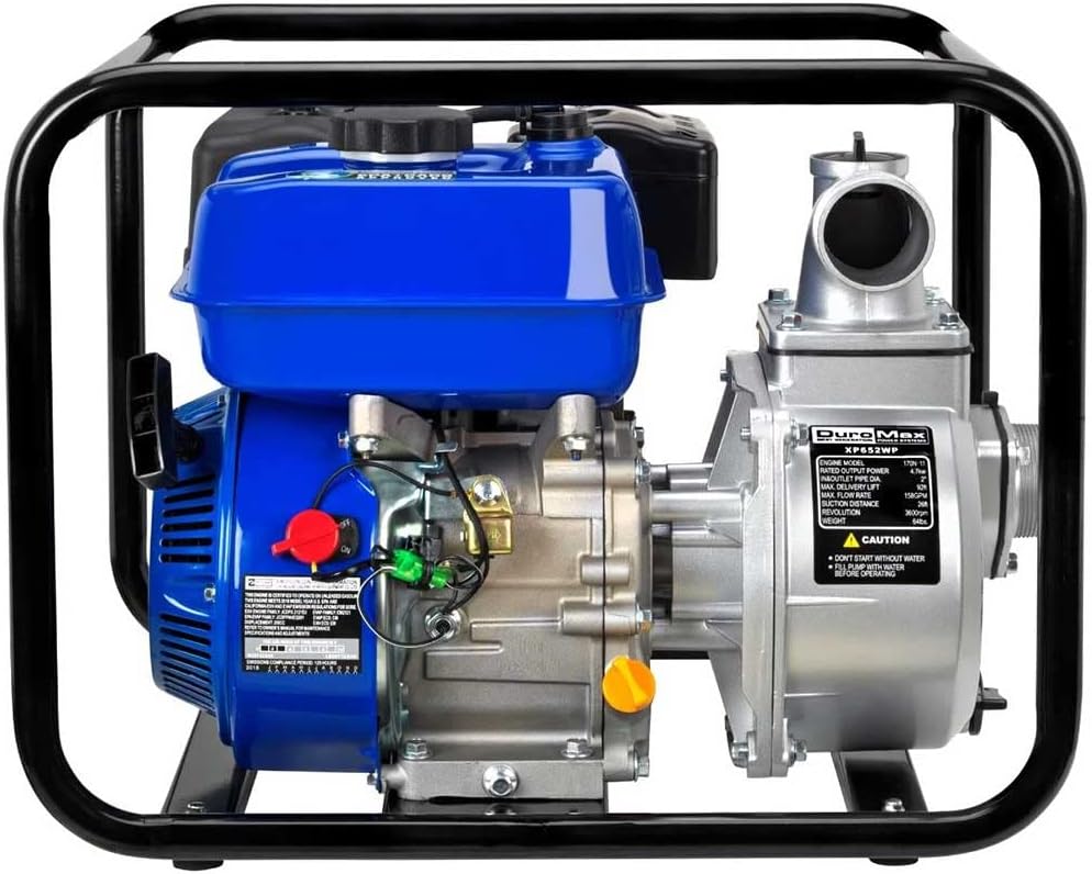 DuroMax XP652WP 208cc 158-Gpm 3600-Rpm 2-Inch Gasoline Engine Portable Water Pump, 50 State Approved, XP652WP, Blue