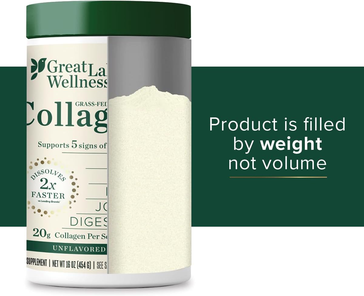 Great Lakes Wellness Collagen Peptides Powder – Supports Skin, Hair, Nails, Joints & Digestion – Hydrolyzed, Non-GMO, Keto & Kosher – Pure Collagen Protein (16 oz, 22 Servings) Packaging may vary