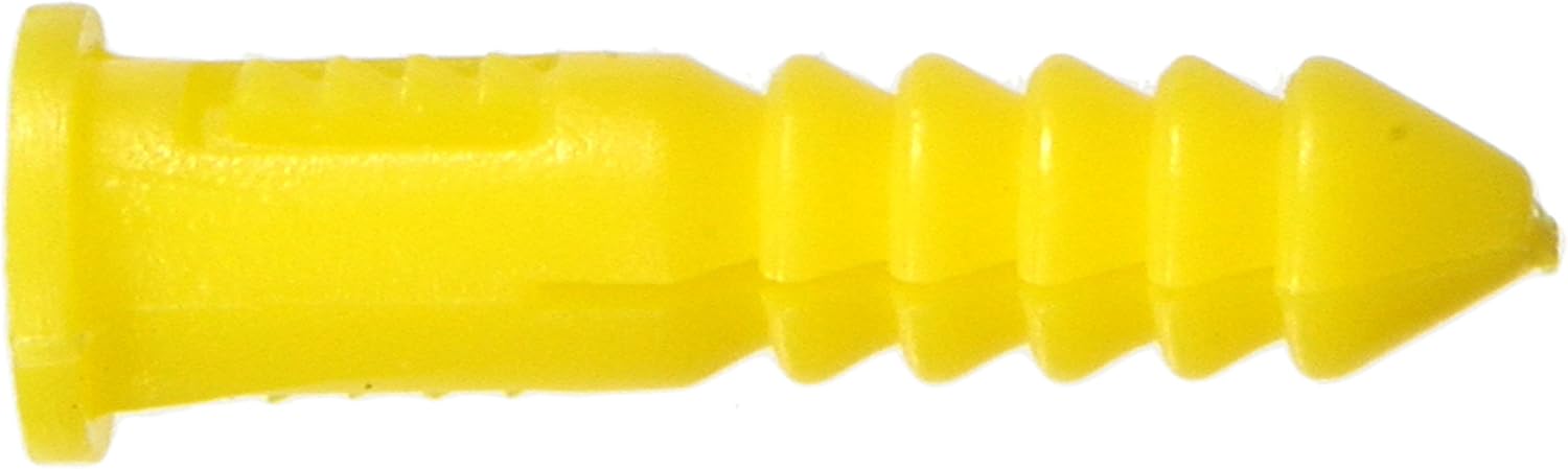 Hillman Ribbed Plastic Wall Anchors, #4-6-8 x 7/8in, 100 Pack, Yellow | Plastic construction, ribbed design grips in drywall, plaster, concrete
