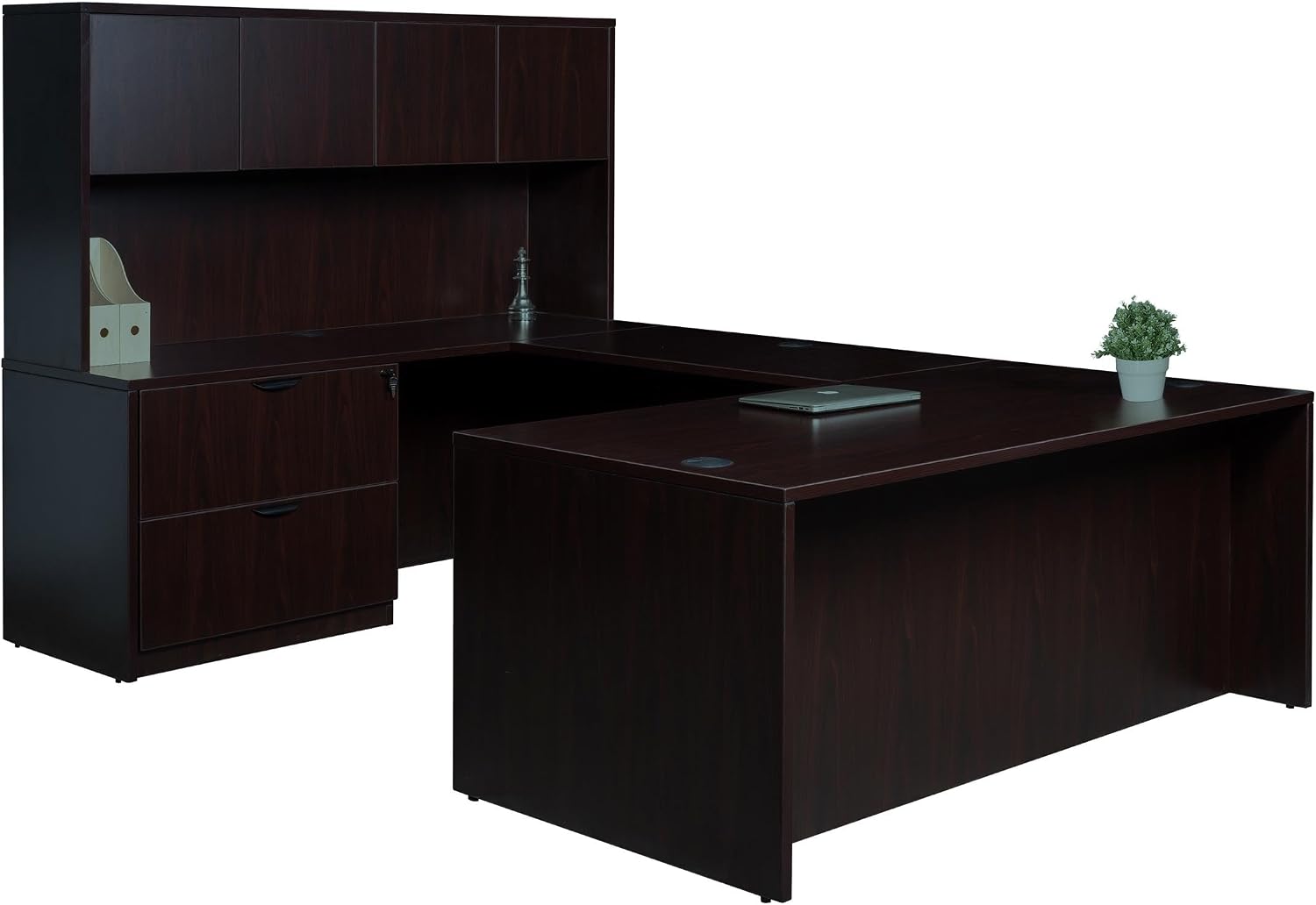 Boss Office Products Holland Executive U-Shape Desk with Lateral File Storage and Hutch, 66", Mocha