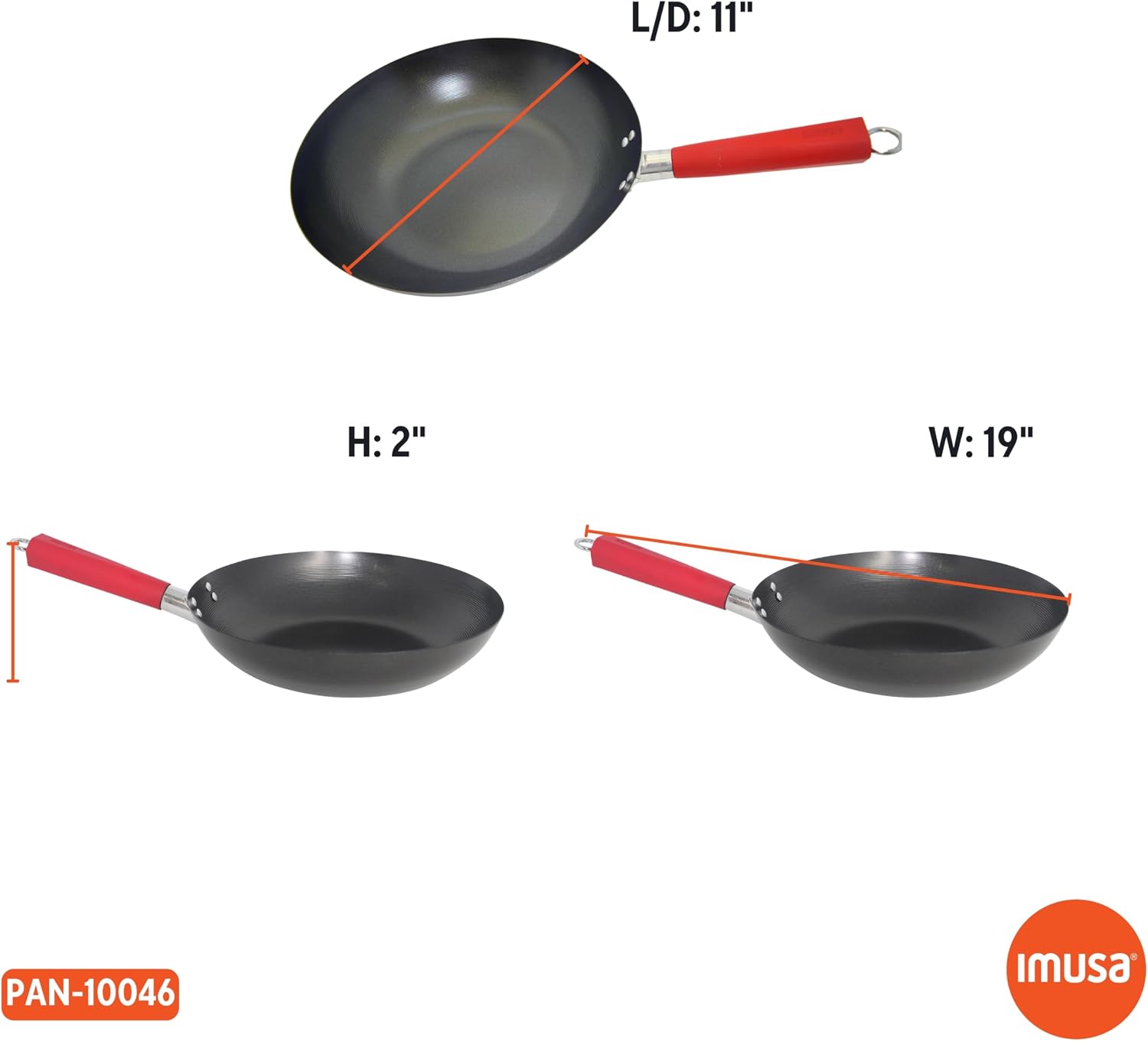 IMUSA 9.5 Inch Carbon Steel Nonstick Wok with Cool-touch Handle, Black | Cool-Touch Handle, Ideal for Stir Fry, Great for Everyday Meals