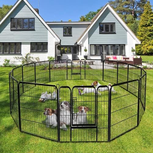 S AFSTAR 16 Panels Metal Dog Playpen, 48" Height Dog Fence Exercise Pen with Doors for Large Medium Small Dogs Rabbits Cats, Foldable Pet Puppy Playpen for Indoor & Outdoor Yard (Black)