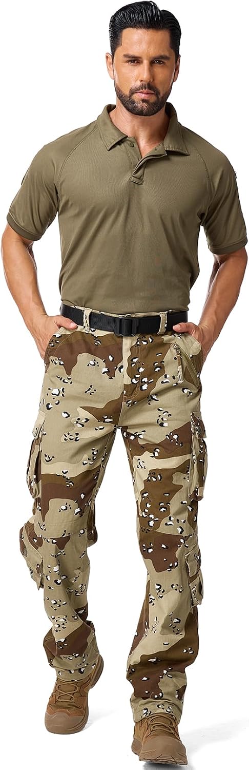 Mens Cargo Pants Camo Work Tactical Rip Stop BDU Casual Army Military Pants | 100% Cotton,Wear Resistant,Breathable,Sweat-absorbent,Men's Wild Cargo Pants with 8 Pockets,Relaxed Loose Fit Hiking Pants